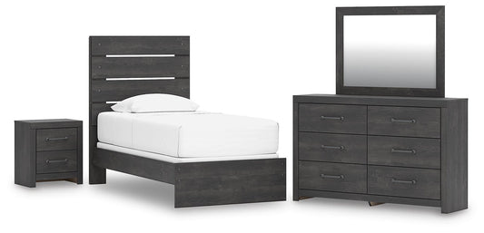 Delmorta Twin Panel Bed, Dresser, Mirror and Nightstand
