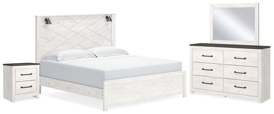 Gerridan King Panel Bed with Mirrored Dresser and Nightstand