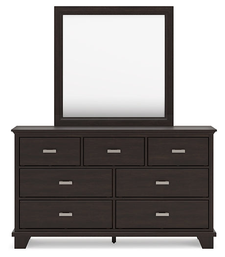 Covetown King Panel Bed with Mirrored Dresser, Chest and Nightstand