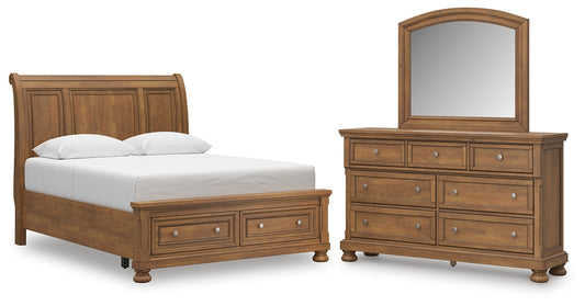 Feddinger Queen Storage Sleigh Bed with Mirrored Dresser