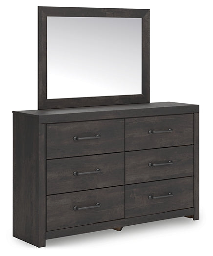 Hollivern King Panel Bed with Mirrored Dresser and Nightstand