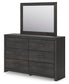 Delmorta Full Panel Bed with Storage, Dresser, Mirror and Nightstand
