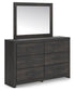 Delmorta Twin Panel Bed with Storage, Dresser and Mirror