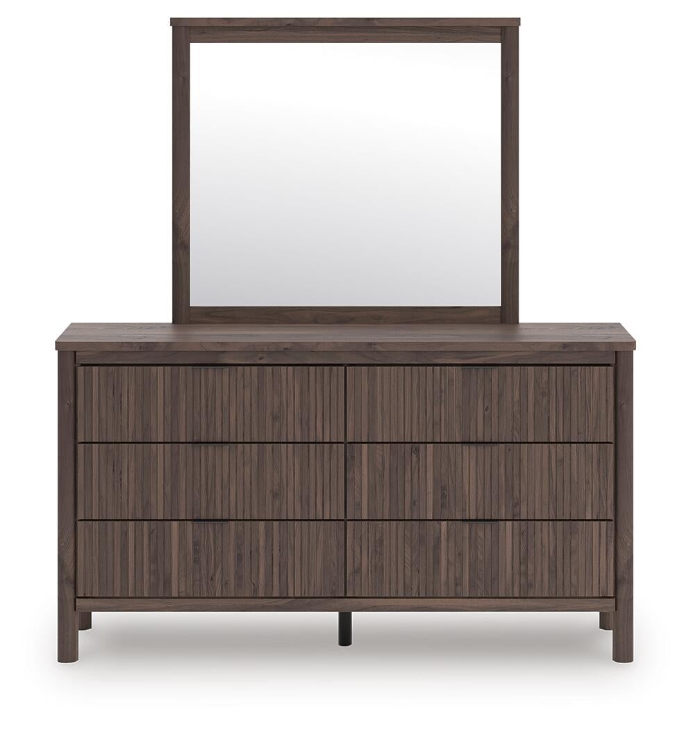 Cadmori King Upholstered Panel Bed, Dresser, Mirror, Chest and Nightstand