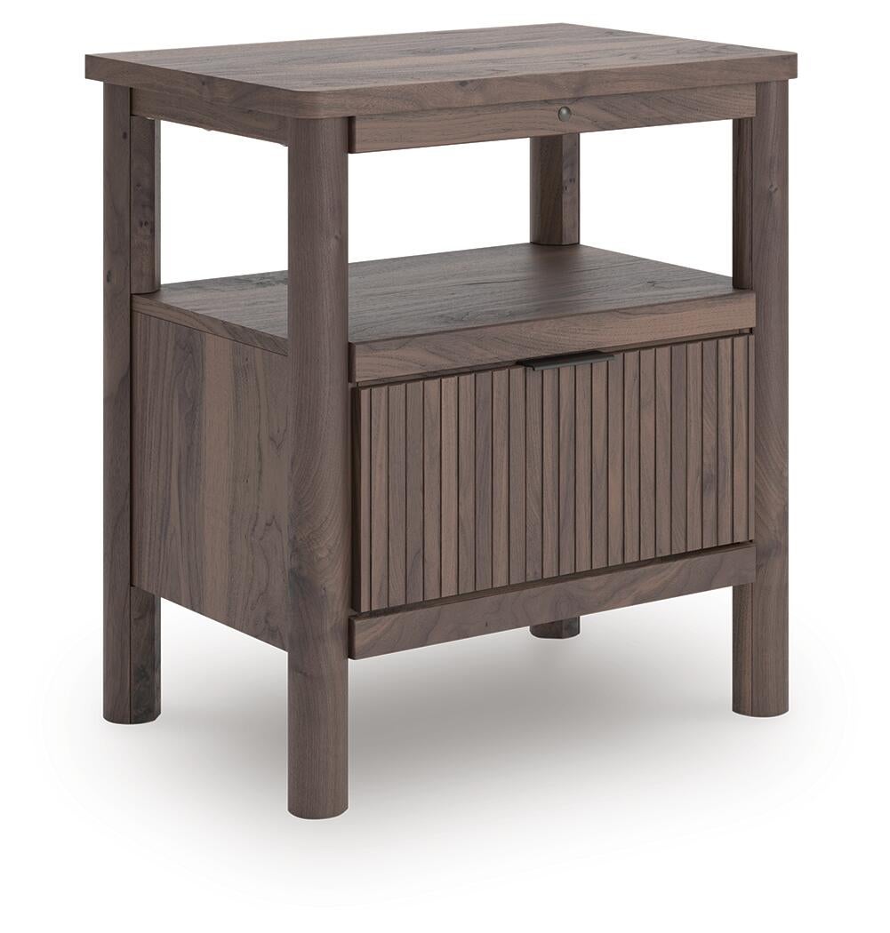 Cadmori Queen Upholstered Panel Platform Bed, Dresser, Mirror and Nightstand