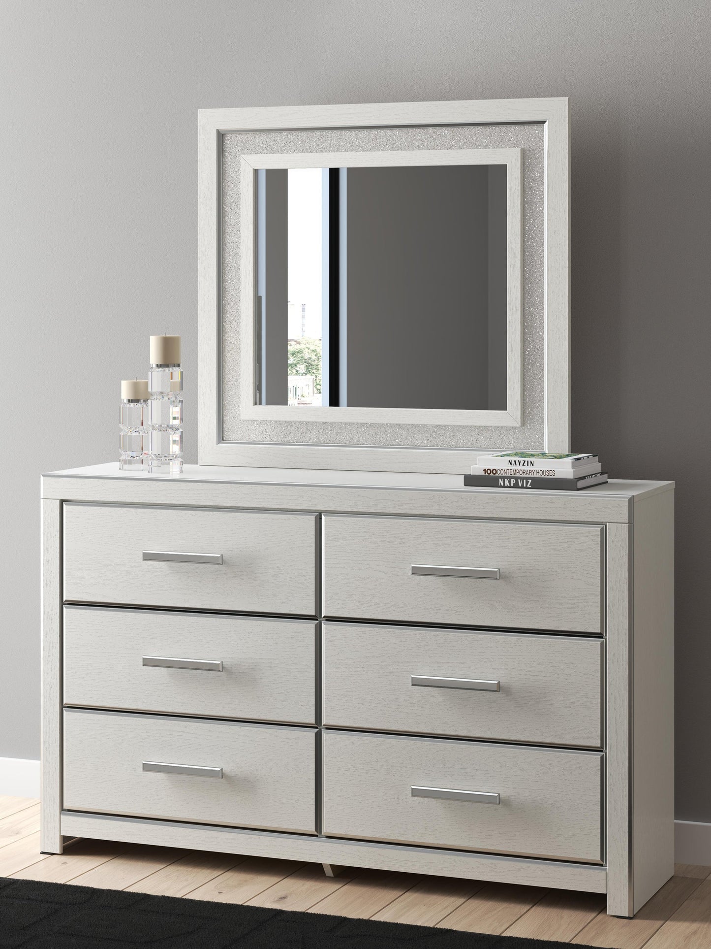 Birmonton King Upholstered Panel Platform Storage Bed, Dresser, Mirror, Chest and Nightstand