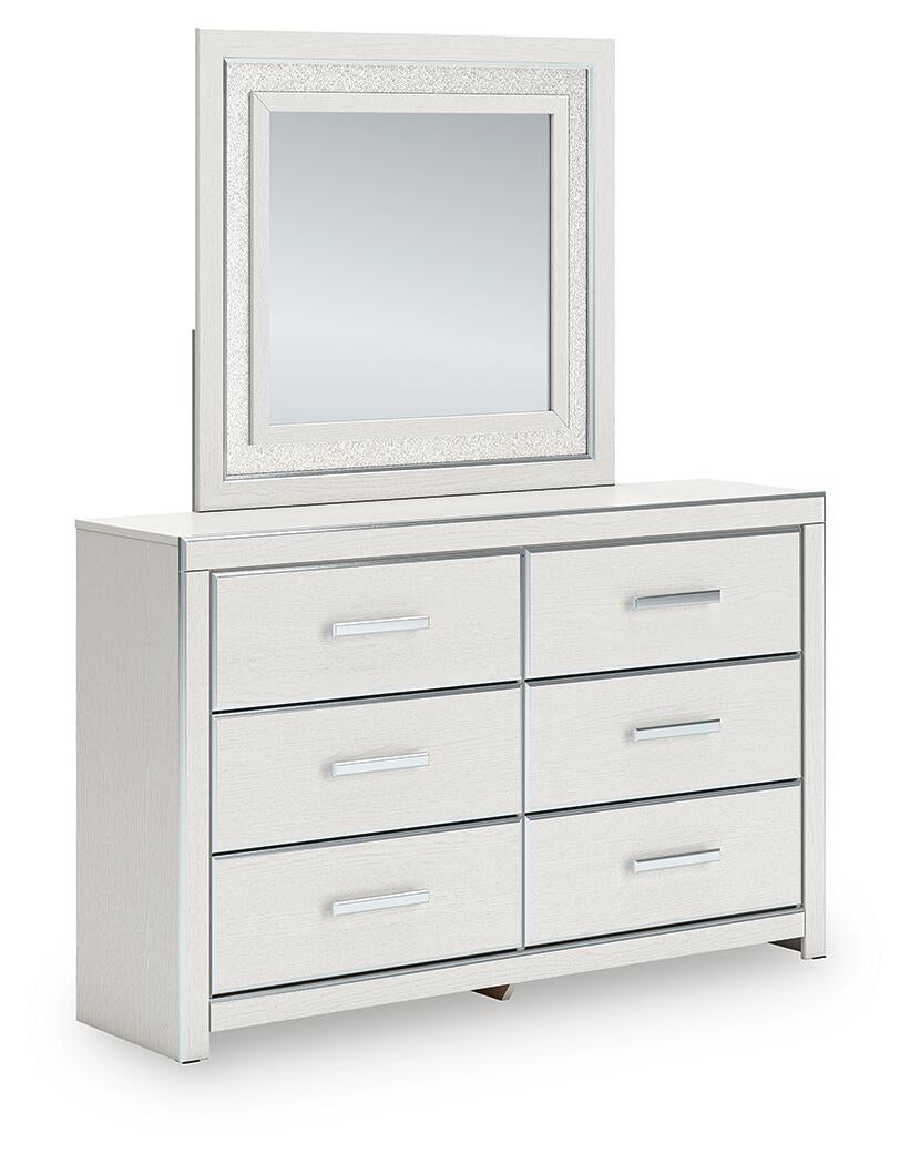Birmonton King Upholstered Panel Platform Bed, Dresser, Mirror and Nightstand