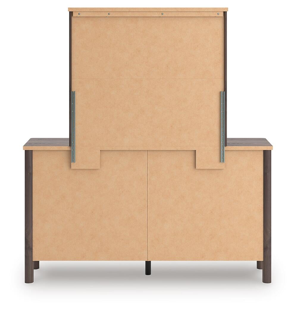 Cadmori King Upholstered Panel Bed, Dresser and Mirror