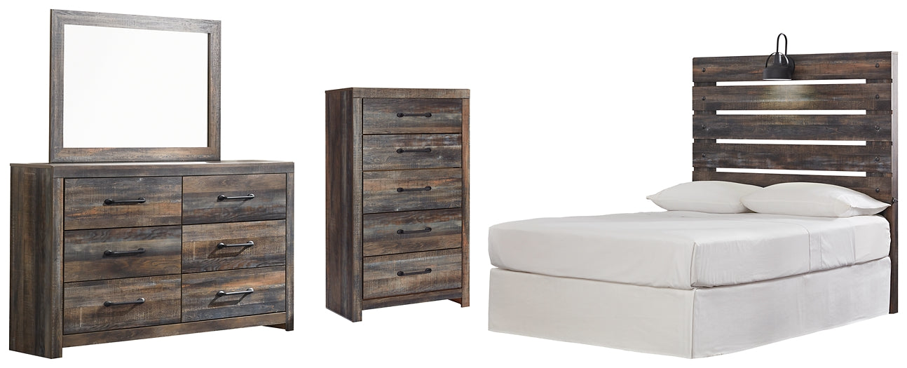 Drystan Full Panel Headboard with Mirrored Dresser and Chest