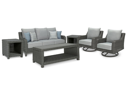 Elite Park Outdoor Sofa and  2 Lounge Chairs with Coffee Table and 2 End Tables