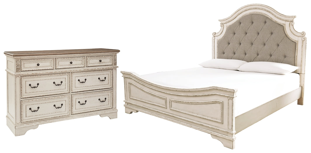 Realyn  Upholstered Panel Bed With Dresser